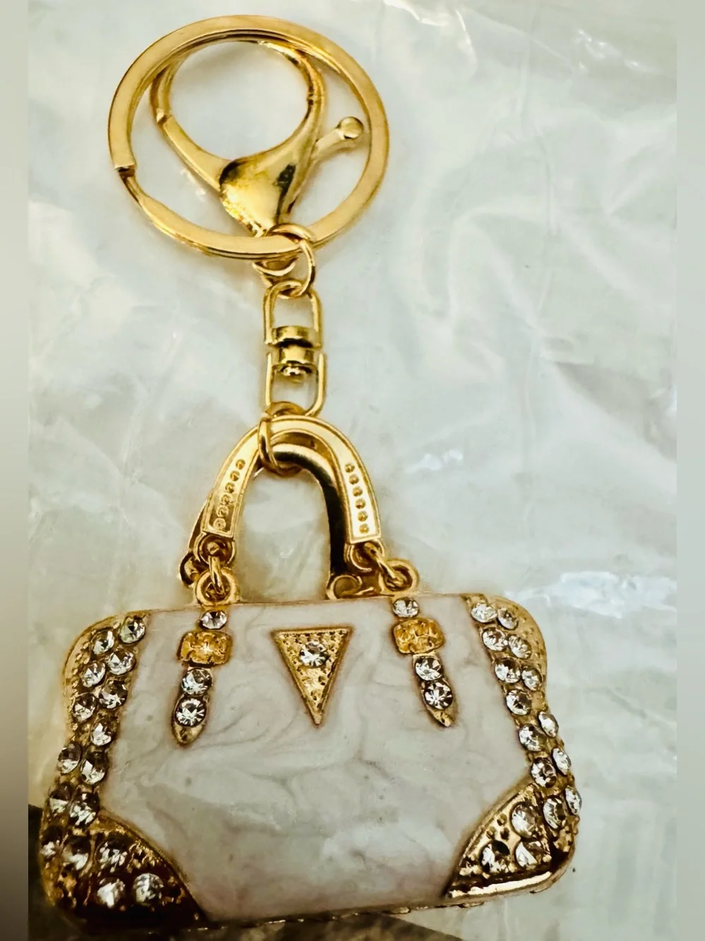 Unbranded Gold-Tone Pink OR Cream Rhinestone Handbag Keychain (price per 1)